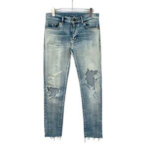 CW0664 Saint Laurent Paris Distressed Skinny Fit Jeans Raw Hem